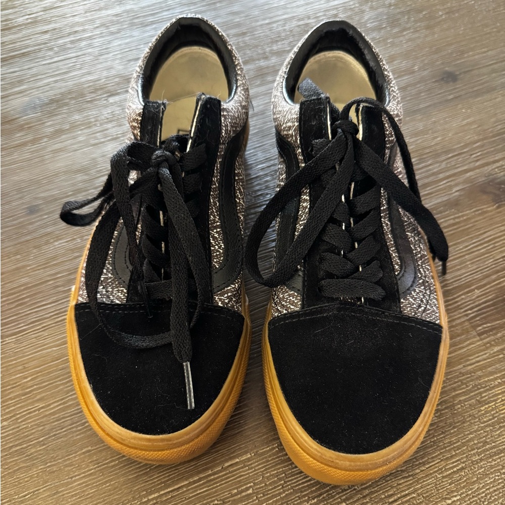 🟡EUC🟡 Like New! Vans Old Skool Black/Brown Herringbone Sneakers - Size Big Kid 4